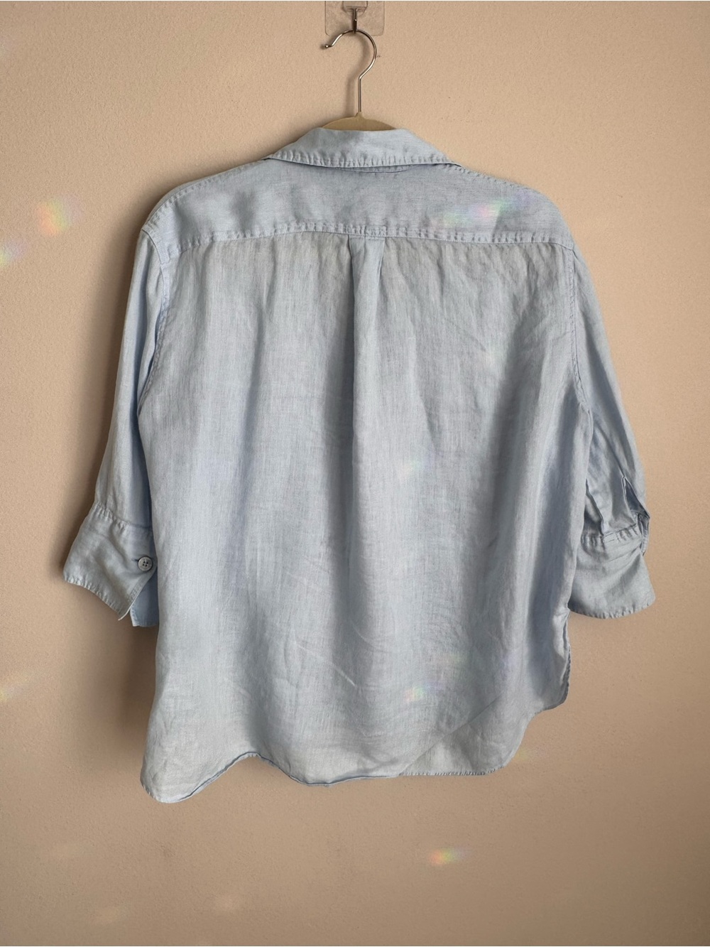 Zara 100% Linen Button Front Shirt Light Blue Oversized XS Coastal Chic - Picture 4 of 7